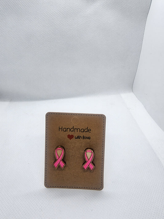 Pink cancer ribbon awareness earrings